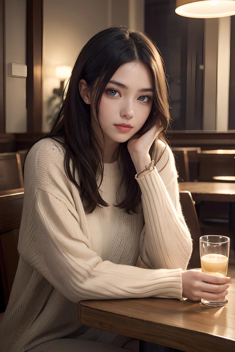 394172-1654100239-real human skin,natural skin,RAW photo, Generate a detailed portrait of a young, beautiful  woman seated in a cozy cafe, The ima.png